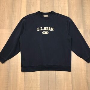 VTG L.L. Bean Sweatshirt Mens SZ 2XLT Navy Blue 1912 Spellout Crewneck Pullover